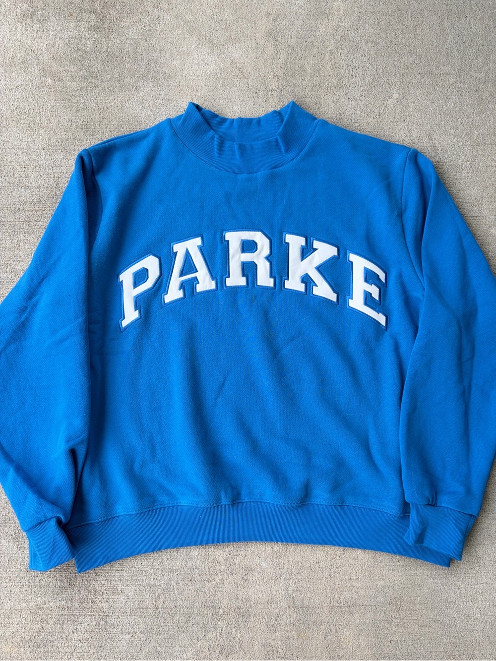 Parke mockneck fleece varsity sweatshirt Harbor Blue pullover NWT LG/XL - Picture 4 of 6